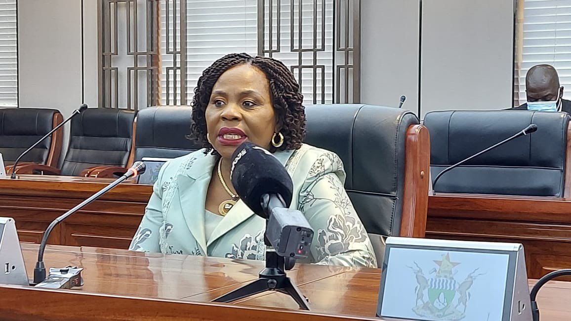 Information, Publicity and Broadcasting Services Minister Monica Mutsvangwa addressing a post Cabinet briefing